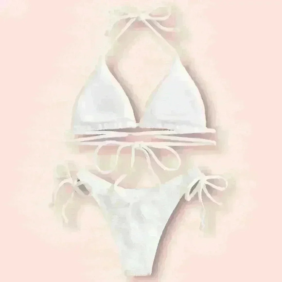 NWT Textured Triangle Wrap Around Solid White Tie Bikini SET - Picture 9 of 14